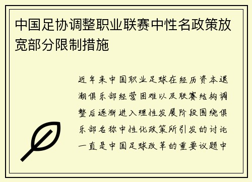 中国足协调整职业联赛中性名政策放宽部分限制措施 中国足协调整职业联赛中性名政策放宽部分限制措施
